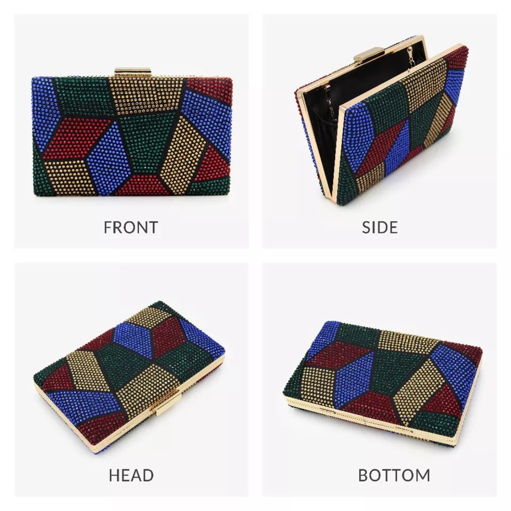Rhinestone studded multicolor evening clutch bag - Picture 4 of 9